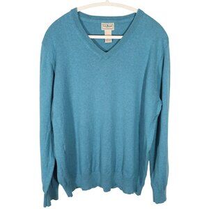 LL BEAN Cotton Cashmere V Neck Pullover Sweater Size XL Reg Blue/Green Long Slee